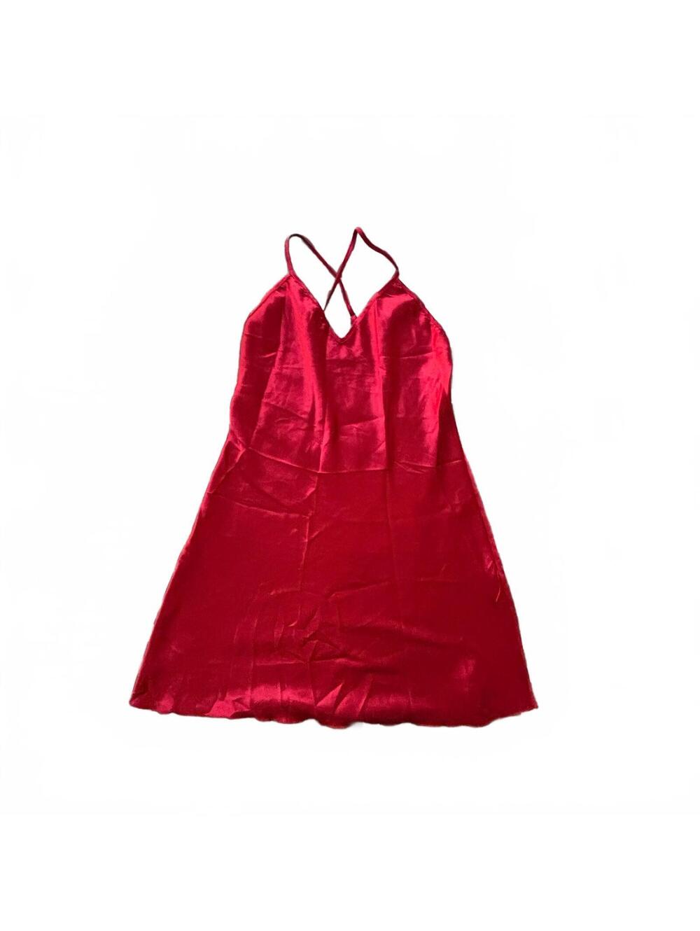 Red silk mini slip dress